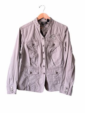 Vintage HARLEY DAVIDSON Cotton Utility Jacket Studded Embroidered Sz 1W